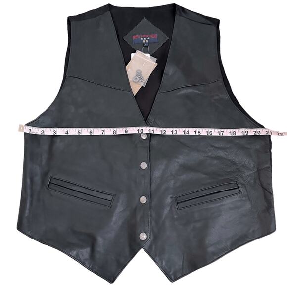 Black Leather Vest Men L NEW NEW NEW USA Western Biker Made in India Snap - Picture 3 of 12